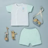 Bộ tay ngắn in hình voi IQ Baby màu trắng